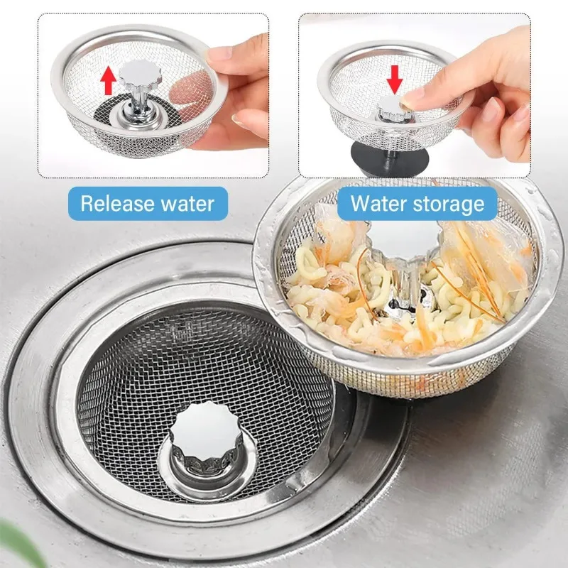Kitchen Sink Filter Stainless Steel Sink Sewer Mesh Strainer Hair Catcher Waste Plug Filter
