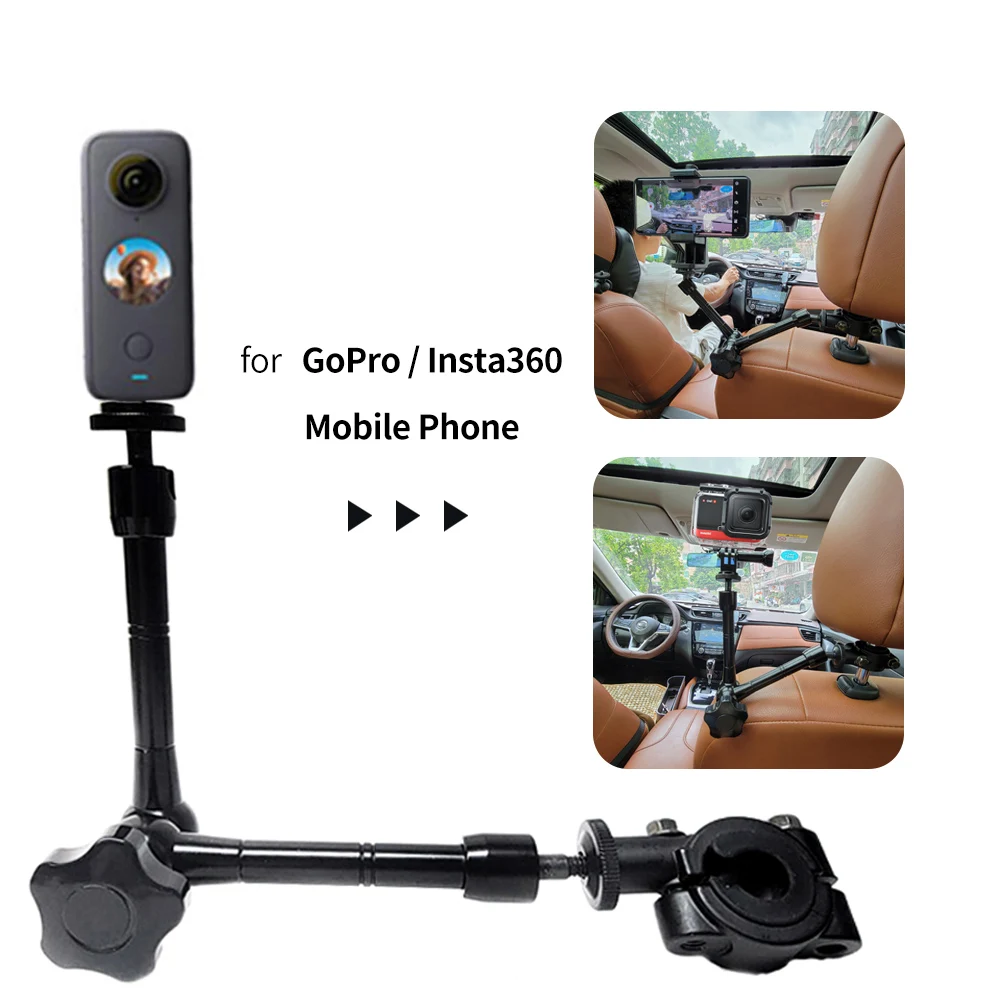 

Держатель на заднее сиденье автомобиля для 4,0-6,3 дюймов, мобильный телефон универсальный, вращающийся на 360 °, автомобильный сотовый телефон, поддержка для камеры GoPro insta360 DJI