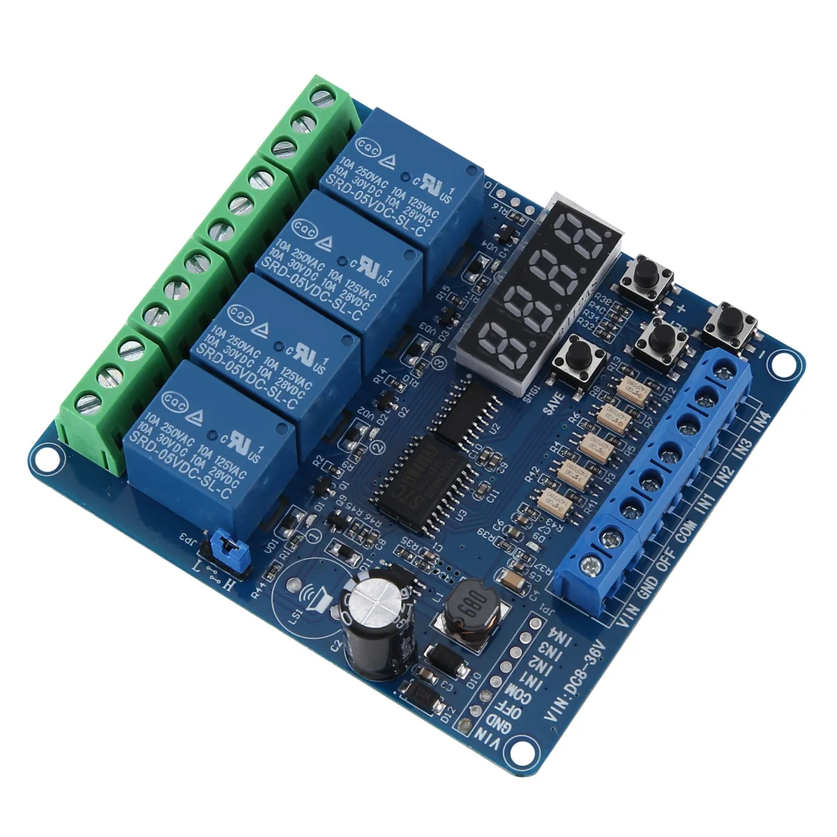 

DC 8V-36V 4 Channel Multi-Function Relay Module Board with Optocoupler Self-Locking Timing Relay