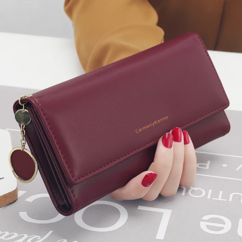 

New Fashion Women Wallets Brand Letter Long Tri-fold Wallet Purse Fresh Leather Female Clutch Card Holder Cartera Mujer