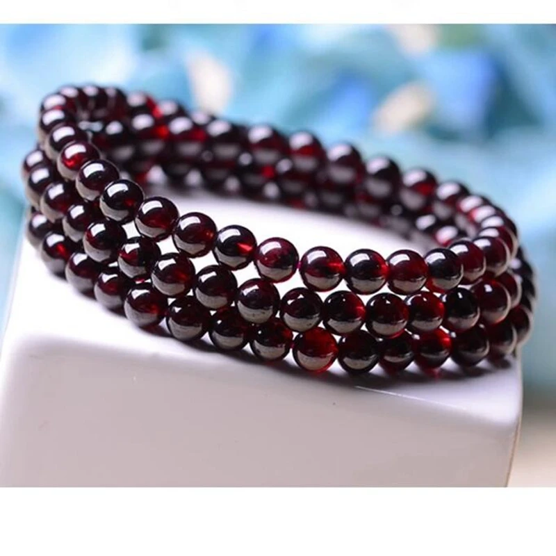 

Natural Genuine Goods Wine Red Garnet Bracelet Multi-Layer Crystal round Beads Ornament Men's and Women's Bracelets Three Rings