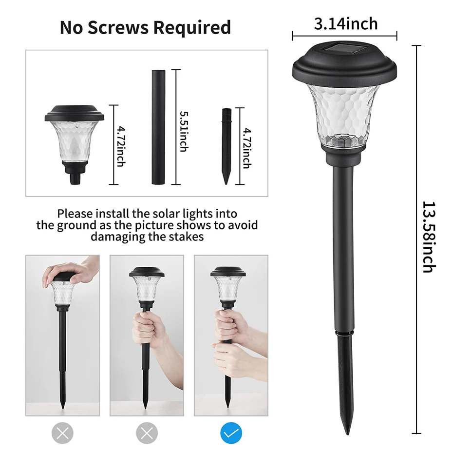 Description Picture 6 of item2PCS LED Solar Pathway Lights Outdoor IP65 Waterproof Garden Lamp Led Path Lights for Villa Yard Landscape Walkway Lighting