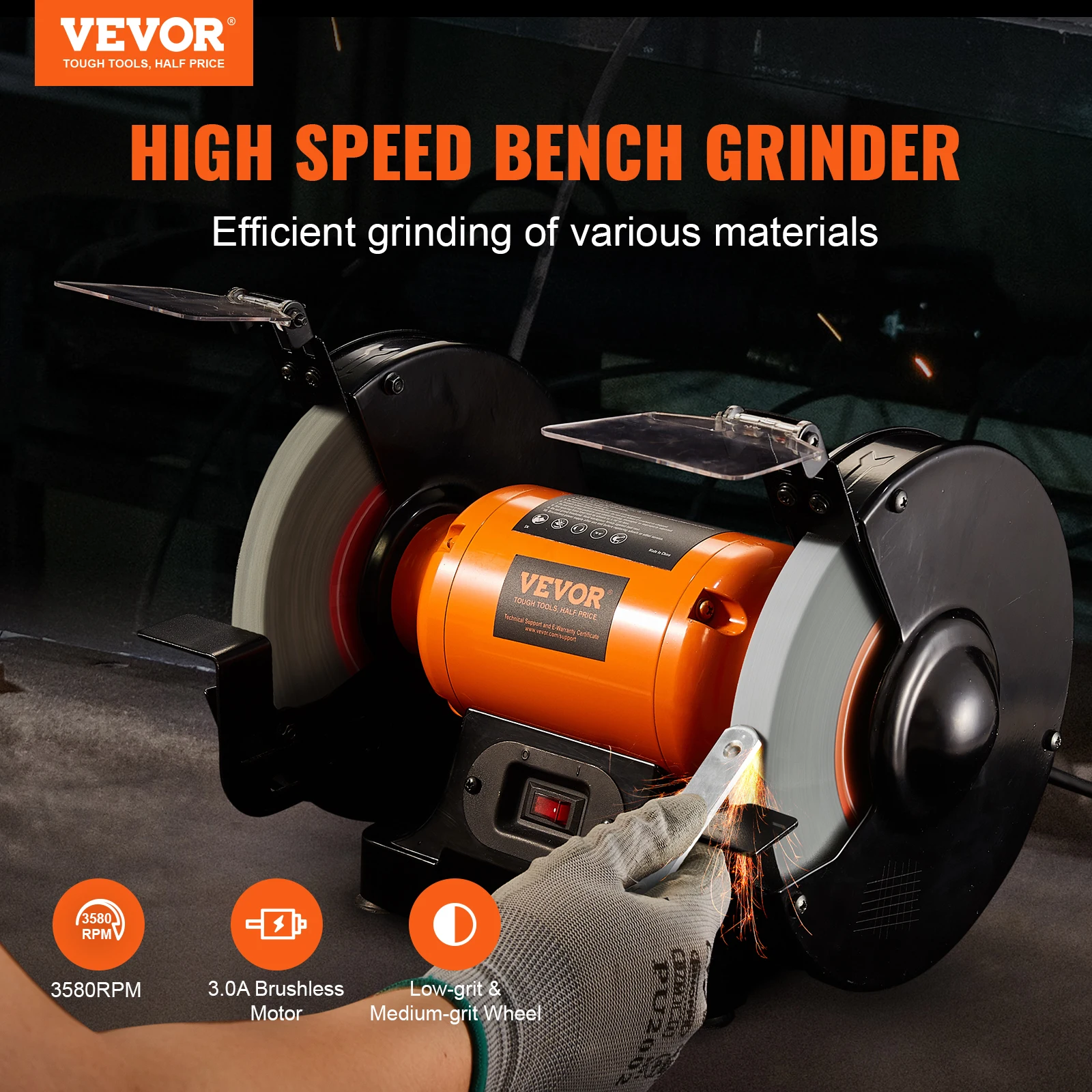 VEVOR 8 Inch Bench Grinder Variable Speed Multifunctional Polishing Grinding  Machine Power Disc Polishing Tools for Household