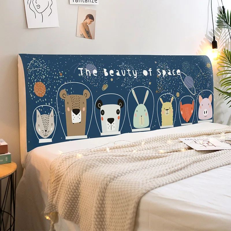 Rocket Planet Elastic All-inclusive Bed Head Cover Printed Cartoon Universal Dust-Proof Bedroom Living Room Sofa Headboard Cover