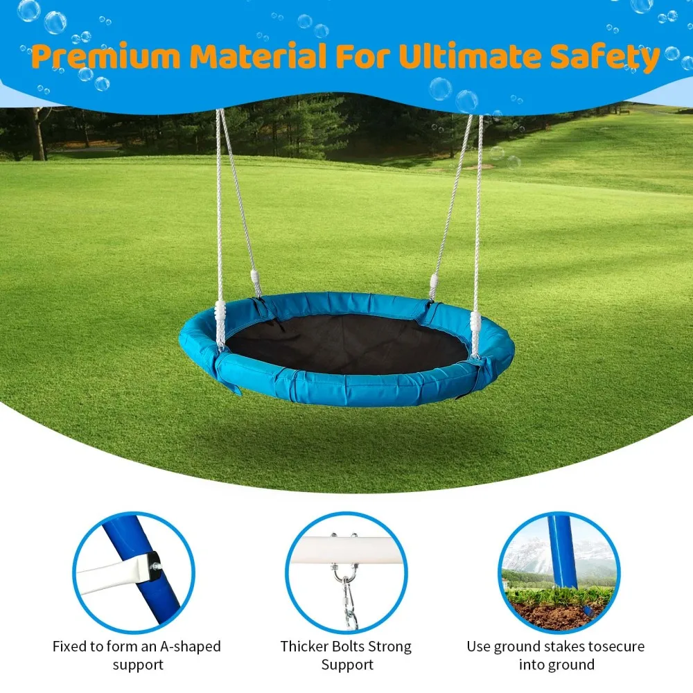 Metal Swing Set for Kids Outdoor Play Stand with Saucer Outdoor Playground Set Durable Facility Reliable Design Hours of Kid Fun 2