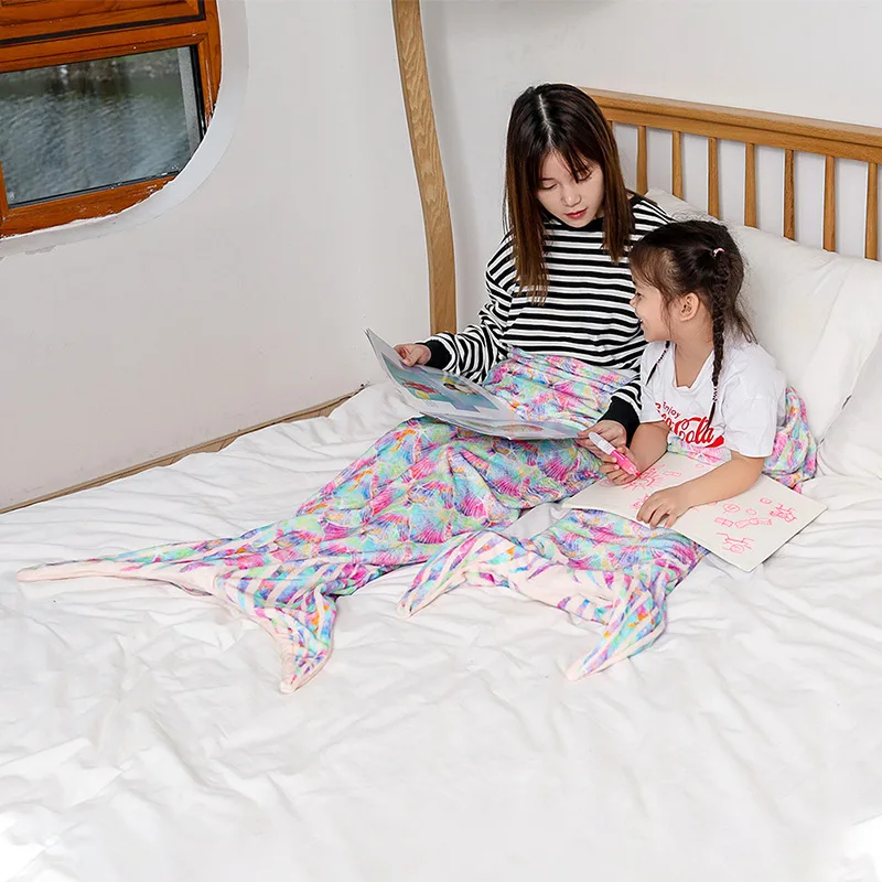 New Flannel Mermaid Blanket Sleeping Blanket Adult Children Universal Mermaid Tail Blanket Children Sleeping Bag Shooting Props 2
