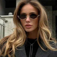 Fashion Small Polygonal Sunglasses Women Luxury Brand Metal Half Frame Sun Glasses Ladies Hipster Sexy Cat Eye Shades Vintage