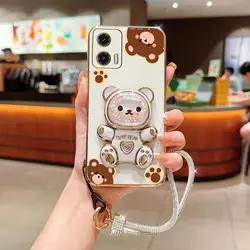 Custodia per telefono con supporto a forma di orso con cinturino di diamante