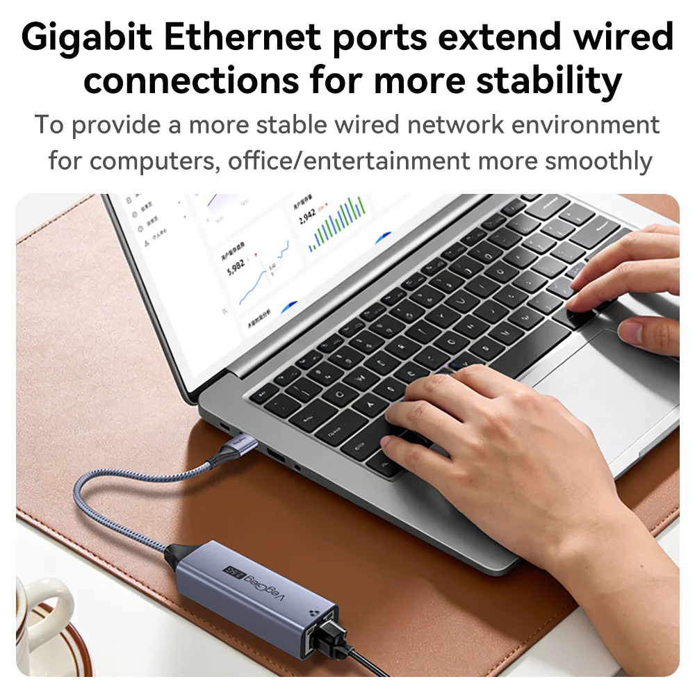 VegGieg 2.5G 이더넷 어댑터 USB-C/USB 3.0 - RJ45 LAN 네트워크 카드 노트북 PC용 2500Mbps 속도