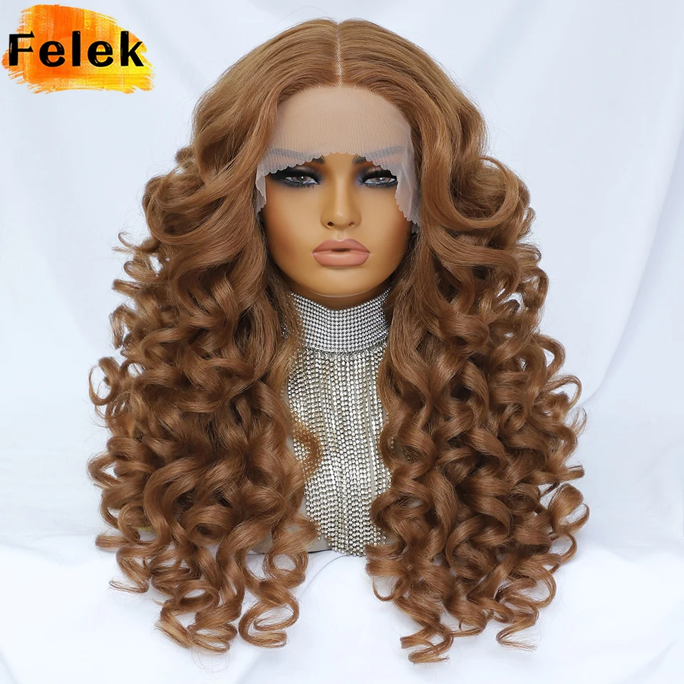 24 Inch Curly Wig Synthetic Lace Front Wigs Glueless Blonde Orange Female Lace Wig 13X4X1 For Black Women Cosplay Hair Daily Use