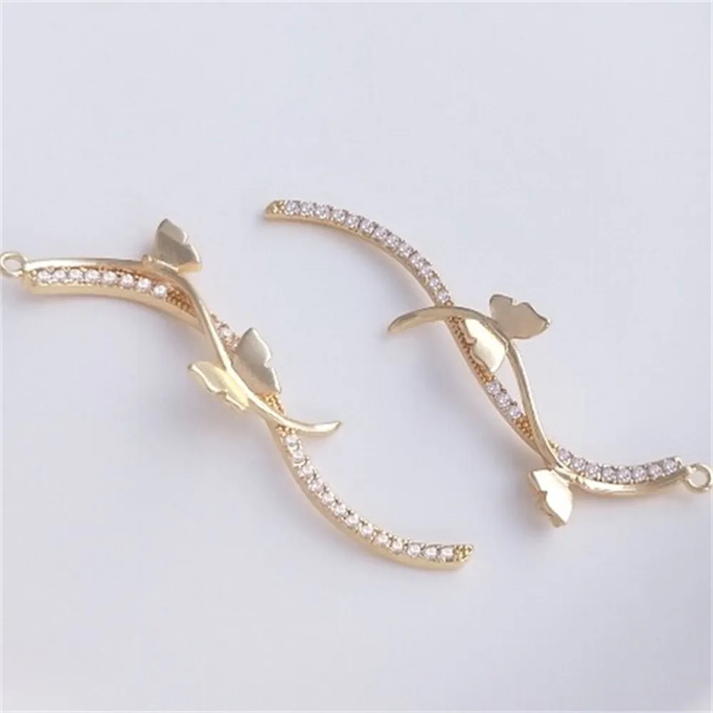14K Gold Inlaid Zircon S-bar Butterfly Tassel Pendant Earrings DIY Handmade Ear Jewelry Charms Pendant K473