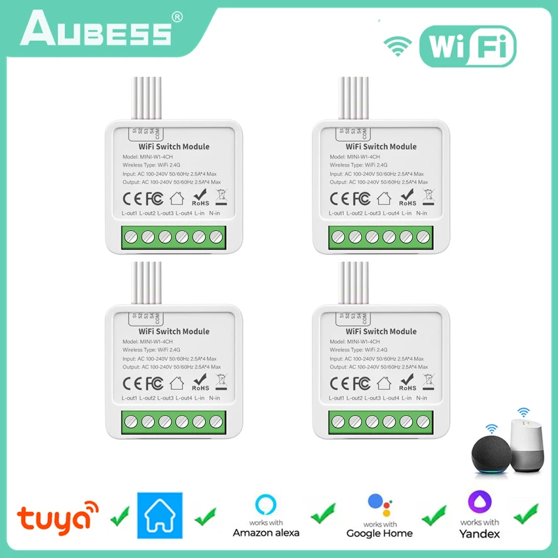 

Умный коммутатор с 1/2/3/4 клавишами, Wi-Fi, двухсторонним управлением