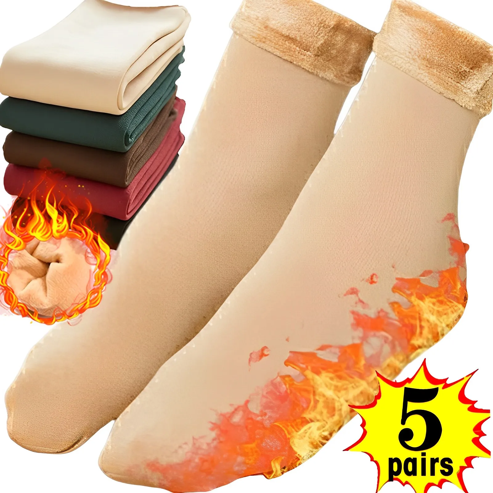 

1/5Pairs Women Men Winter Warm Soft Thicken Wool Cashmere Snow Socks Velvet Thermal Sleep Solid Color Floor Sock Skin Seamless