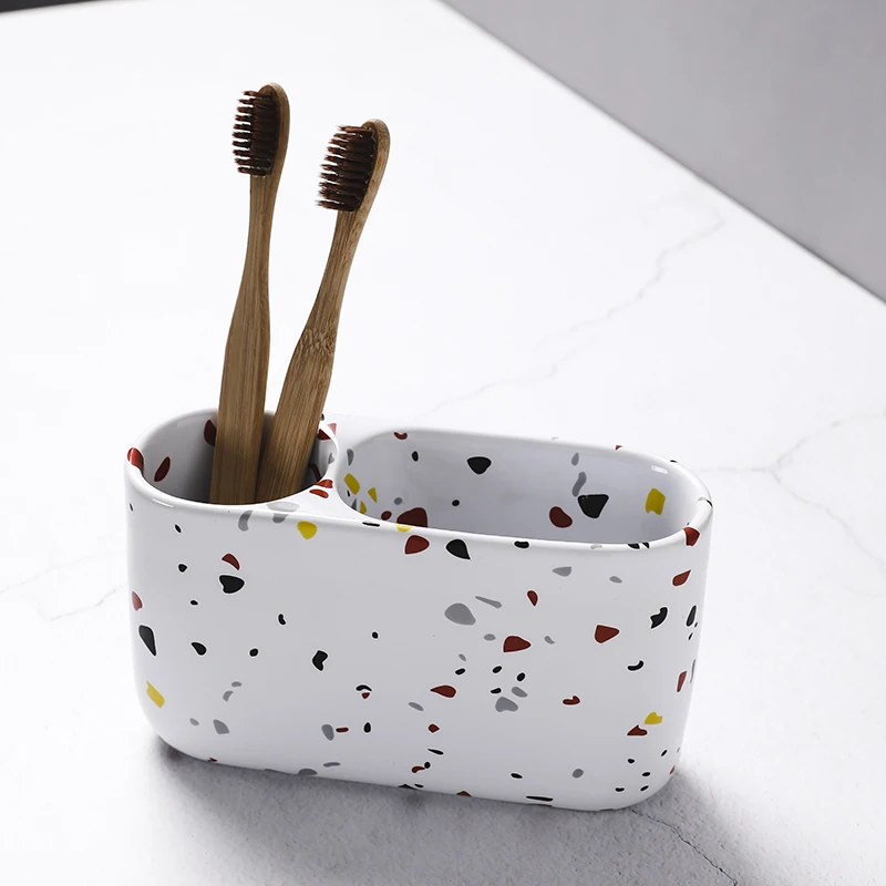 Bathroom Decoration Accessories Creative Terrazzo Ceramic Mouthwash Cup Toothbrush Socket Bathroom Toiletries Supplies