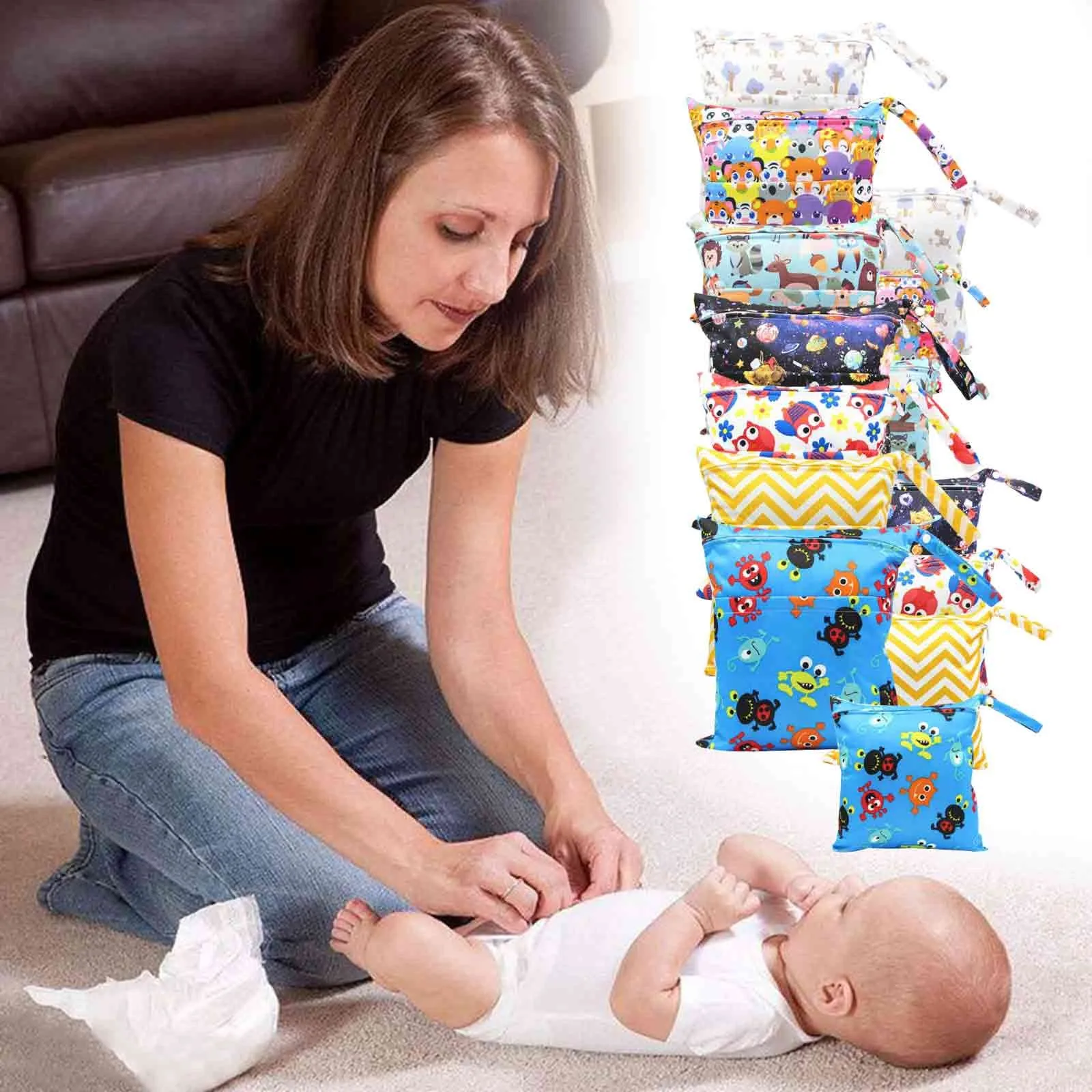 

2pcs Dry And Wet Reusable And Washable Baby Diaper Storage Bag Wardrobe Clothes Organizer Cabinet Drawers Separator Box