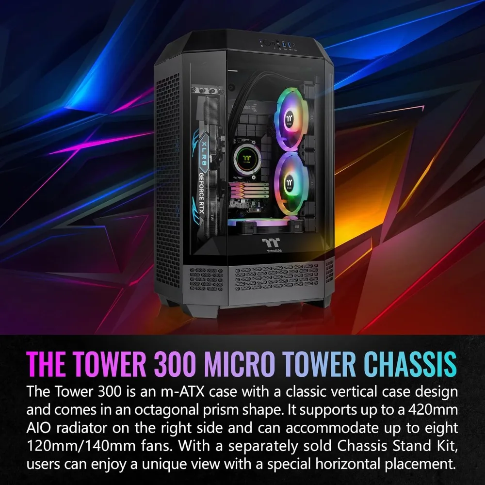 tower 300 black micro-atx case; 2x140mm ct fan included; support up to 420mm radiator; optional chassis stand kit allows horizo