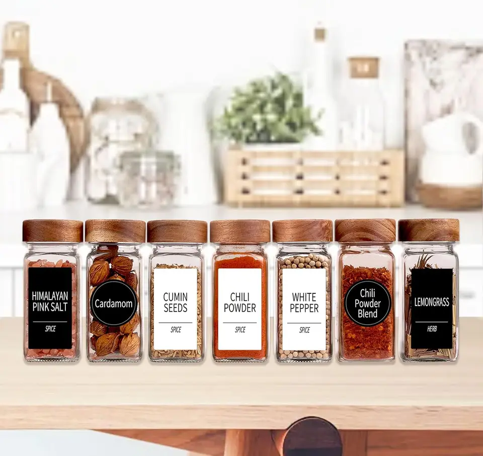 36 Premium Glass Spice Jars with Labels and Lids