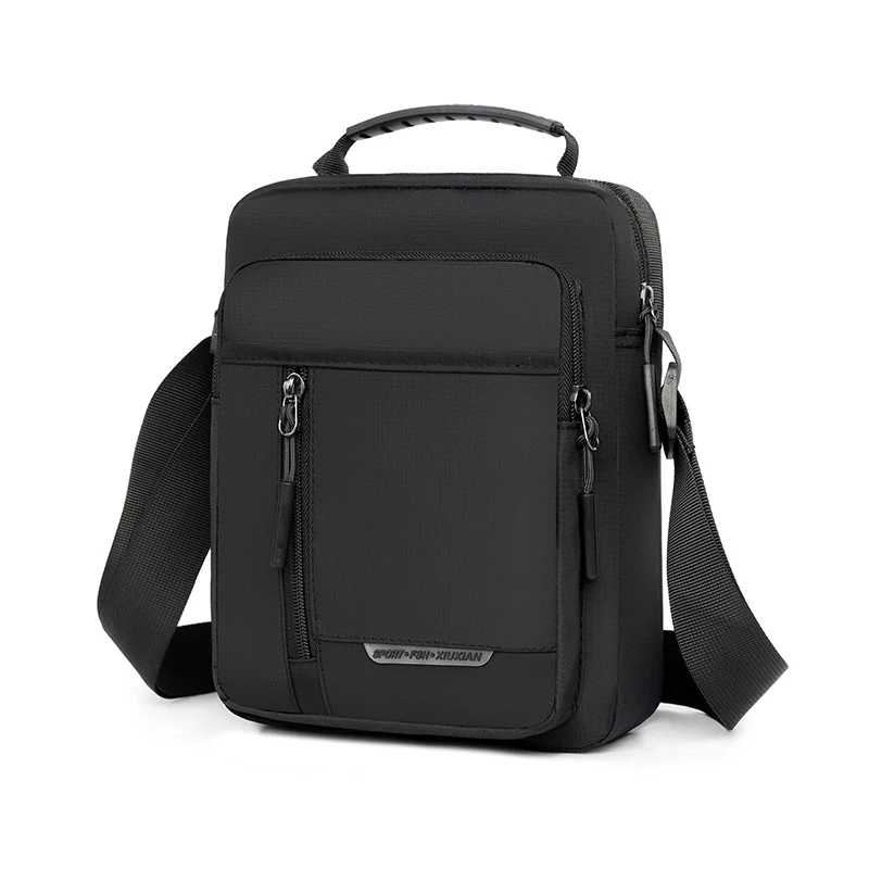 1 men's crossbody bag with zip closure, adjustable shoulder strap, and multiple storage compartments, suitable for daily commuti