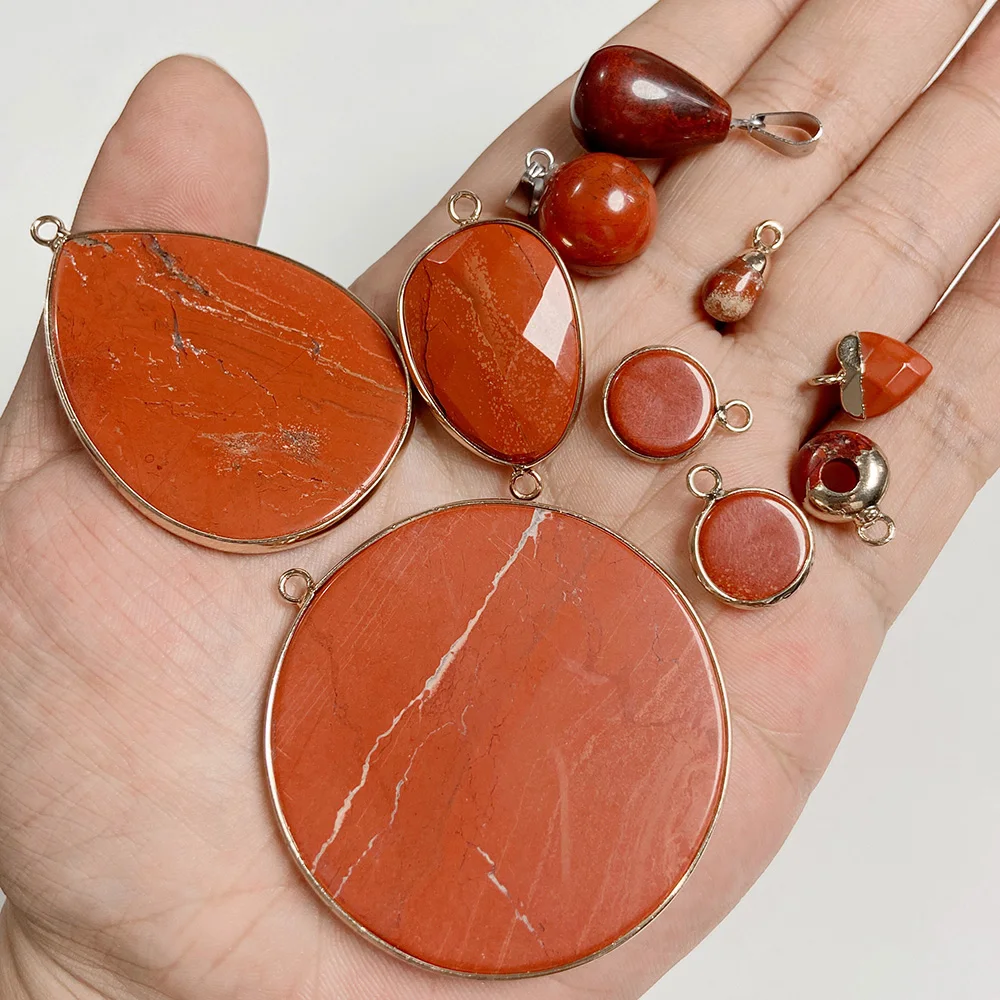 RoundNaturalRedstoneGemPendantCharmStoneRedDropConnector