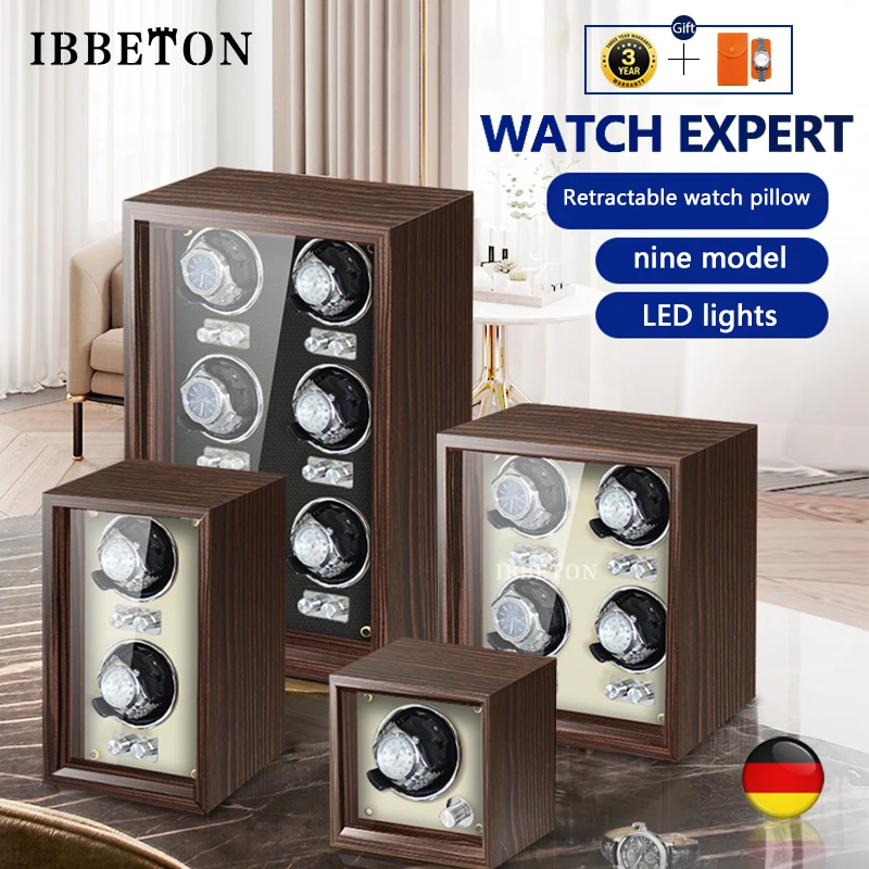 IBBETON Brand Luxury Wood Watch Winder High-End Leather Automatic Watches Box with Mabuchi Motor Watch Cabinet Clock Storage Box