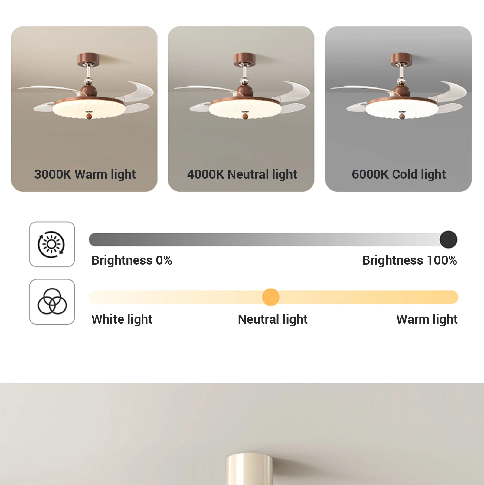 Ventilateur de plafond rétro en noyer - vue 8