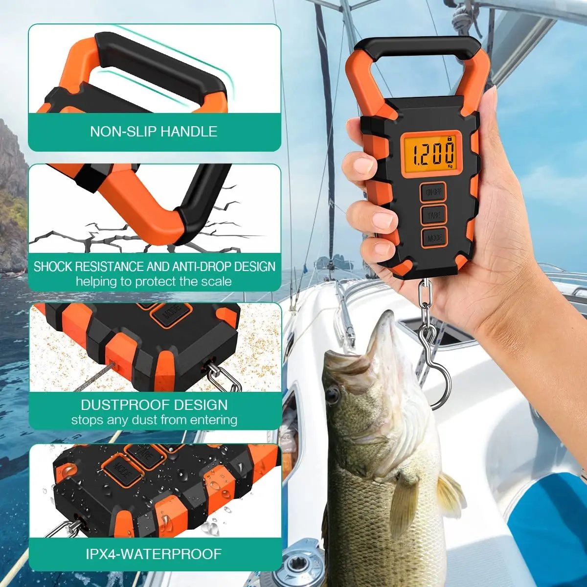 Règle de pêche numérique 50 kg, balance de pêche postale suspendue à un hameçon, balance à bagages étanche 50 kg (110 lb) avec ruban de mesure_voghion.com