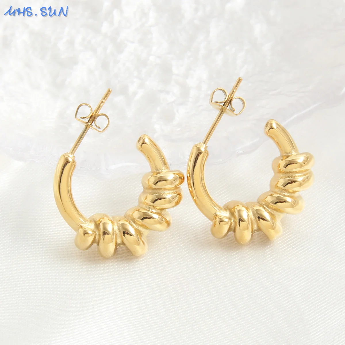 Mhs.Sun Waterdrop In Acciaio Inossidabile A Forma Di C Twist Stud Earring Orecchini Geometrici In Metallo Esagerato Color Oro Spesso