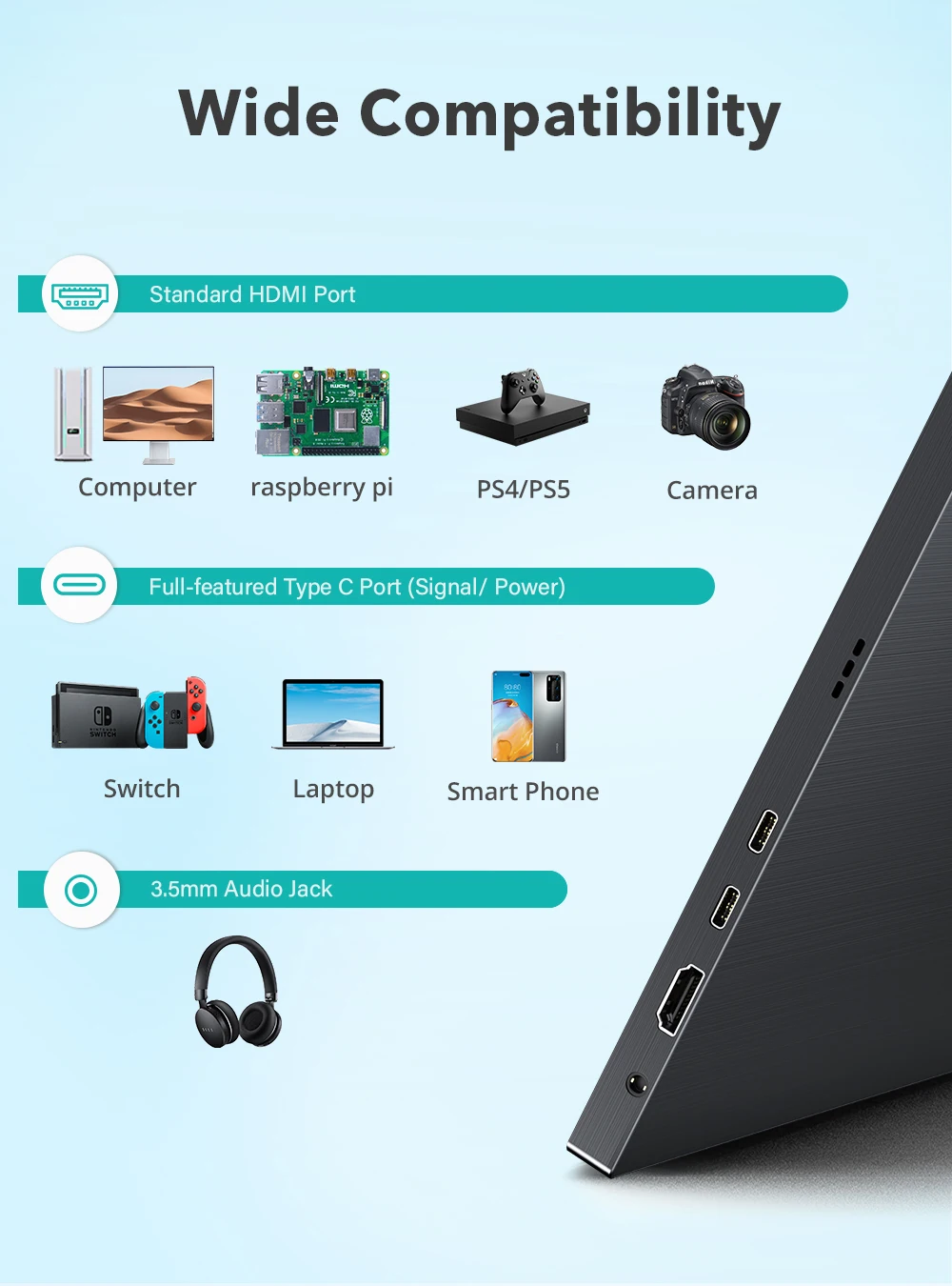 Uperfect 17.3 ġ 2K ޴  IPS 2560x1440 100% SRGB HDR FHD FREESYNC HDMI USB  C Ʈ PC MAC PHONE RASPBERY PI PS4