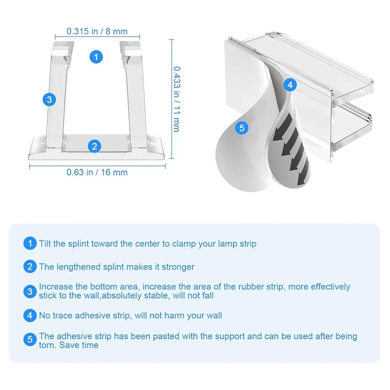 AB66-20 Pcs 벽 마운트 홀더 LED 스트립 장착 클립 로프 빛 투명 방수 클립 브래킷 접착 와이어 클립