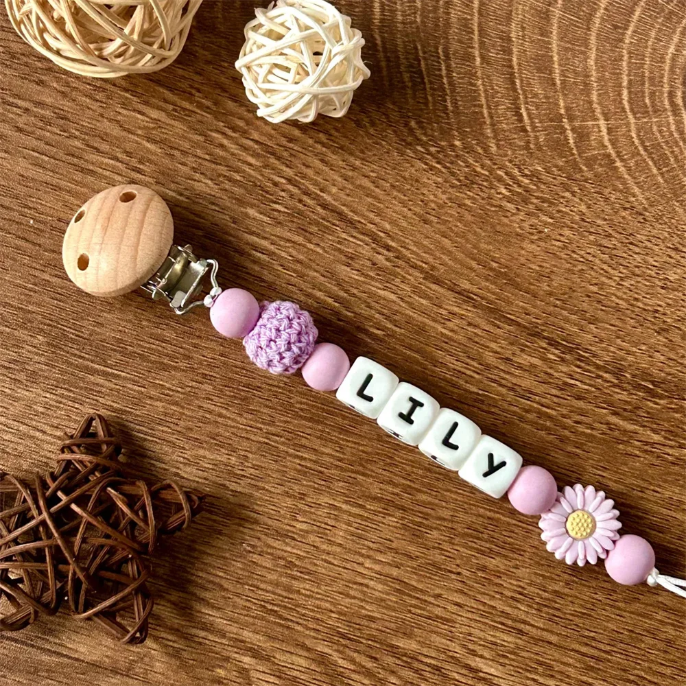 Niedliche Schnullerkette mit personalisiertem Namen – verstellbarer Silikon-Beißringclip für Babys – Detail 7