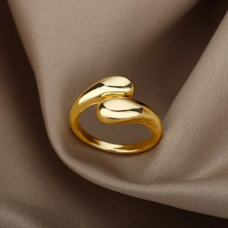 925 Sterling Silver Smooth Water Drop Rings For Woman 18K Gold Open Ring Wedding Couple Rings Aesthetic Jewelry Gift 5