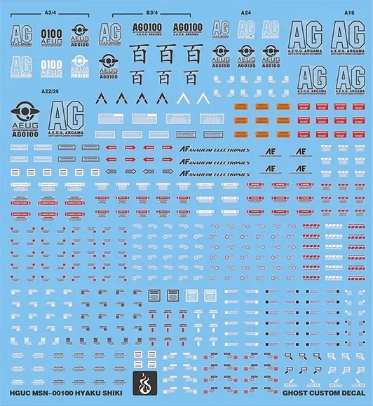 YAN 데칼 1/144 HGUC MSN-00100 Hyaku-shiki 모델 키트 조립 모델 취미 DIY용 형광 워터 스티커