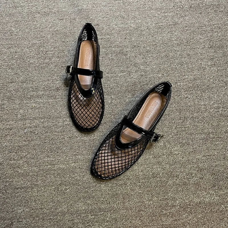Women Sandals Black Sandals Women Flats Mesh Summer Fashion Shallow Shoes Beach Dress Designer Trend Shoes Outdoor Walking Female