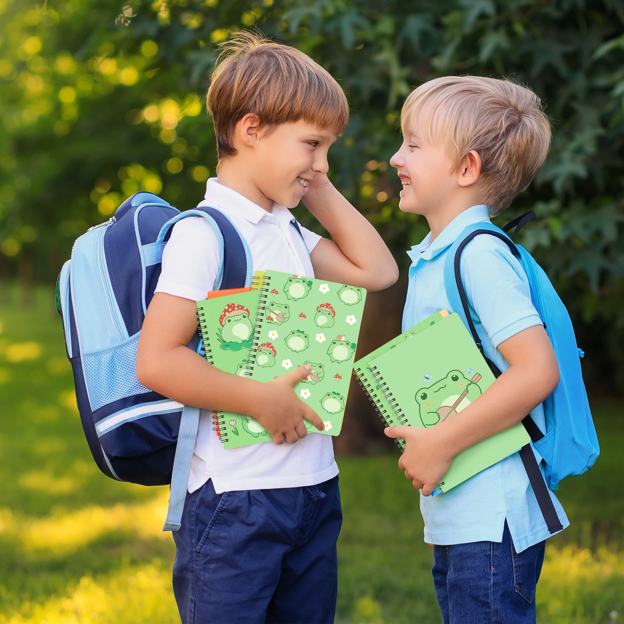 Notebook 4-piece set A5 Gift box Stationery back-to-school gift Writing Notepad Green inner cover eye protection coil This frog 5
