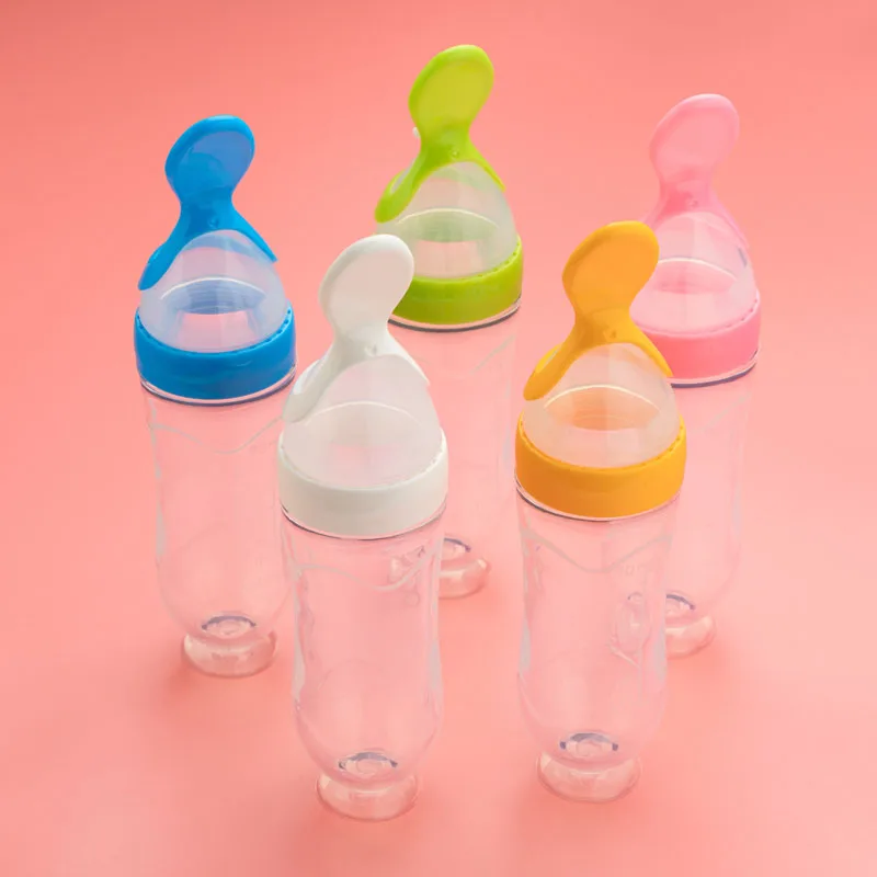 5pcs Silicone Squeezing Feeding Bottle Spoon Bottle Feeder Newborn Baby Training Drink Spoon Safe Tableware Training Feeder