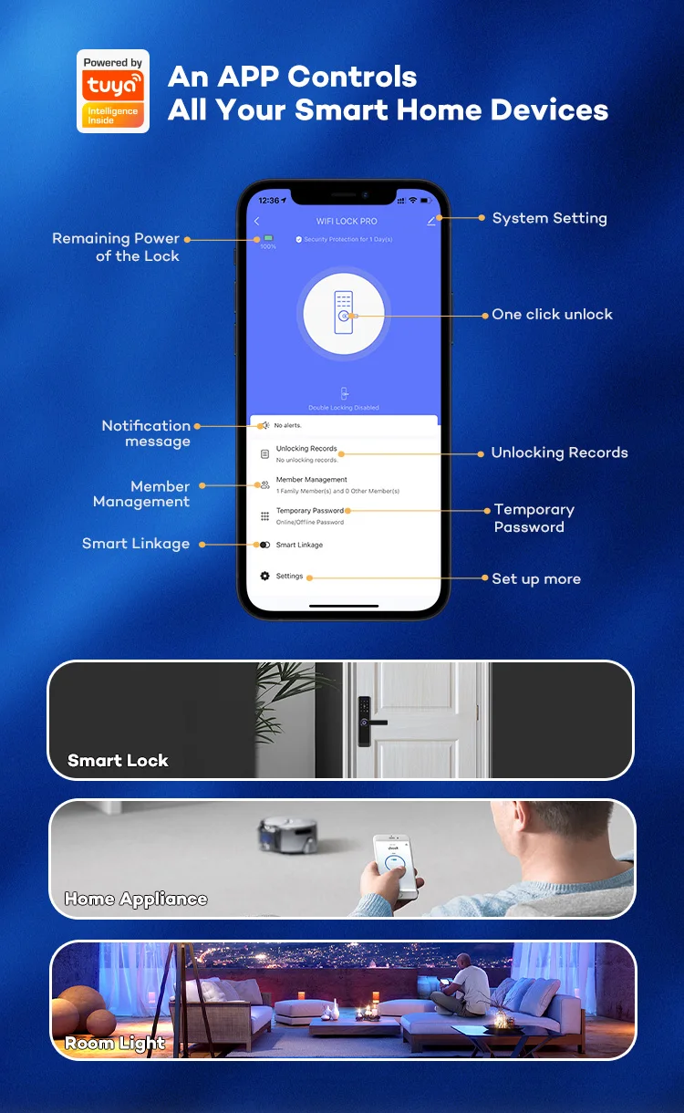Tuya Wifi Security Protection Waterproof Electronic Gate Remote Control Lock Sma
