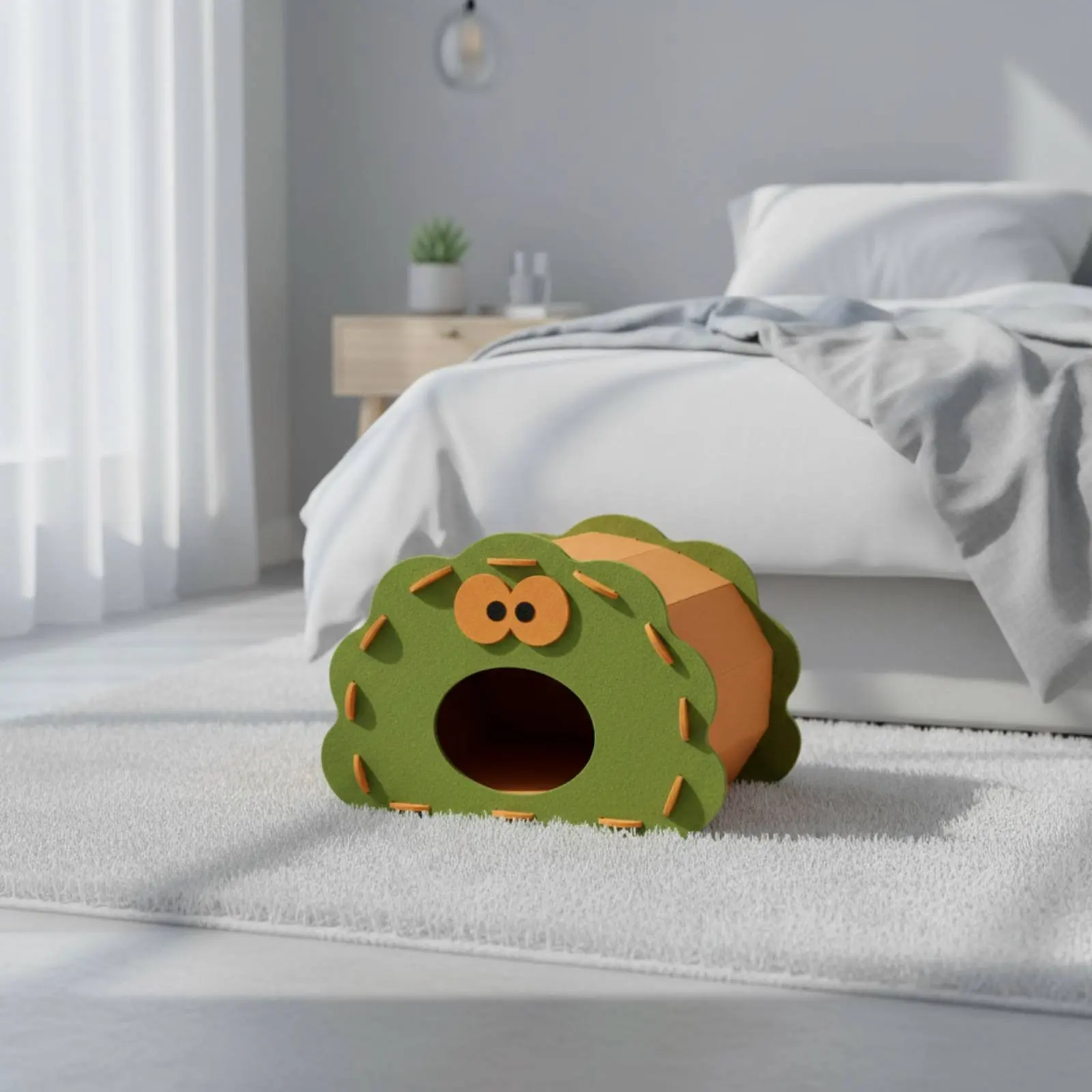 빅 아이즈 캣 베드 사계절용 펠트 고양이 동굴 반폐쇄형 애완동물 침대 통기성 ..