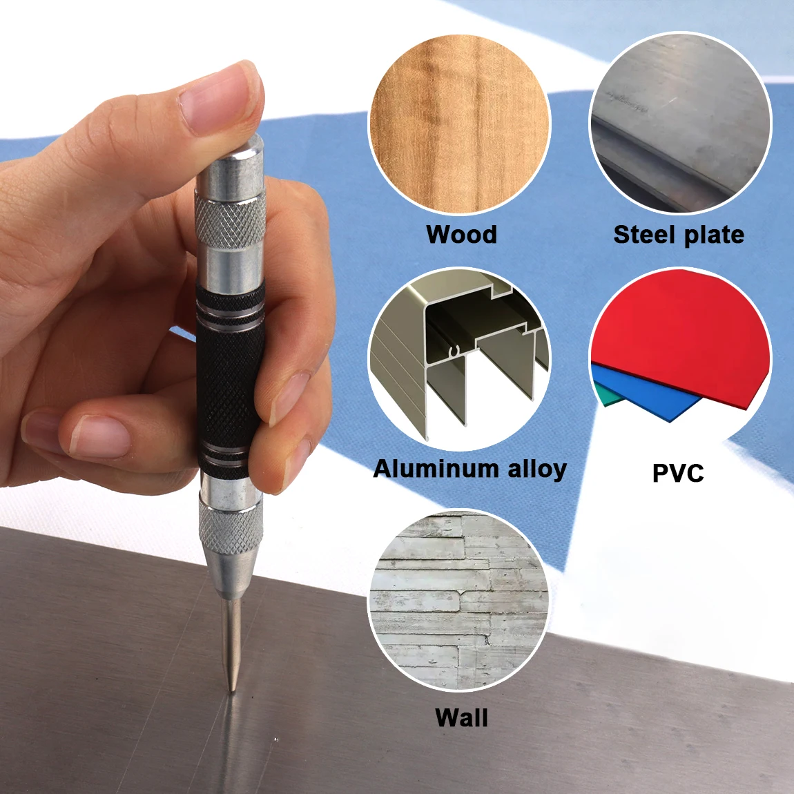 1pc 5/6inch Automatic Center Punch Spring Loaded Marking Starting Holes Tool High Speed Steel Automatic Centre Punch Dot Punch