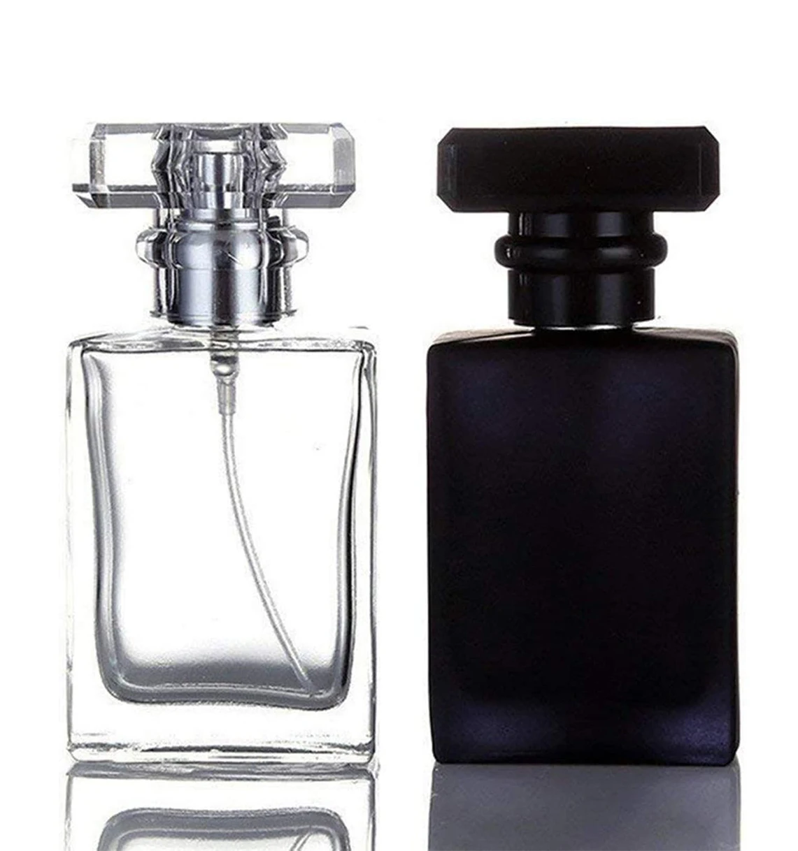 

30ml Glass Perfume Bottle Atomizer Transparent Black Spray Bottle Crystal Square Shape Empty Refillable Bottles