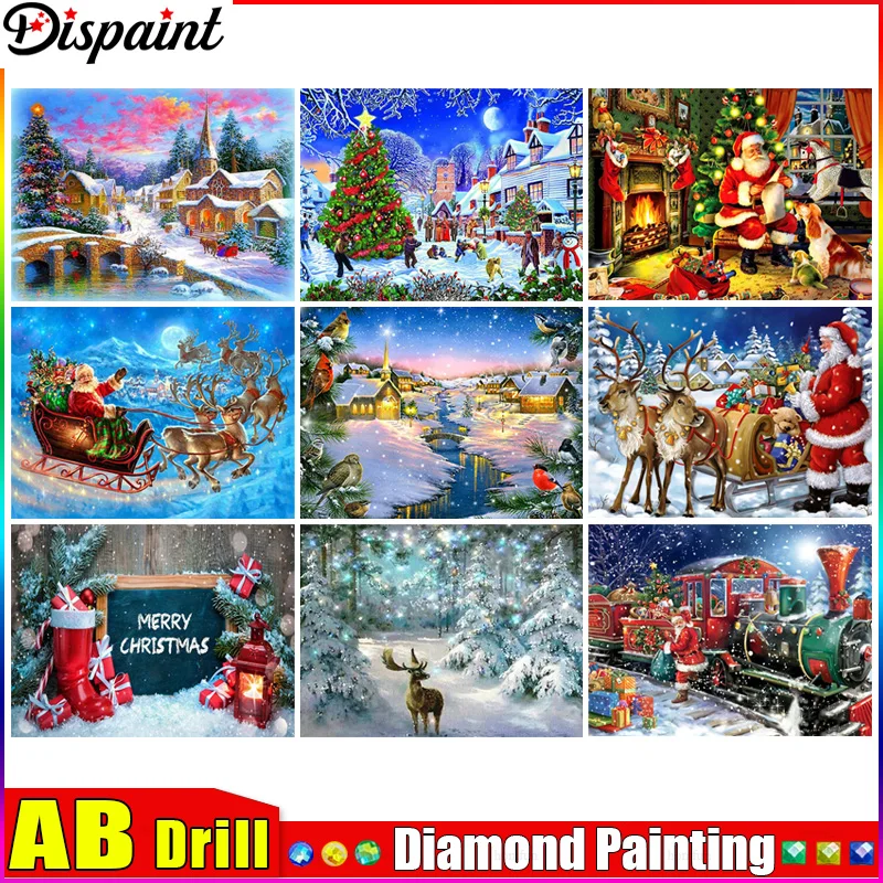 

Полноформатная Алмазная вышивка Dispaint AB 5D «сделай сам», живописная картина с Санта-Клаусом, живописным деревом», квадратная/круглая картина из страз, искусство декора