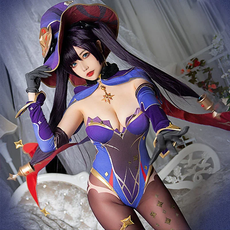 

Game Genshin Impact Mona Cosplay Costume Girls Women Halloween Carnival Party Sexy Dress Uniform Cosplay Wig Outfit