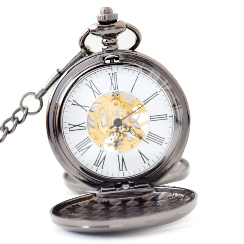 ساعة جيب ميكانيكية سوداء أنيقة للرياح