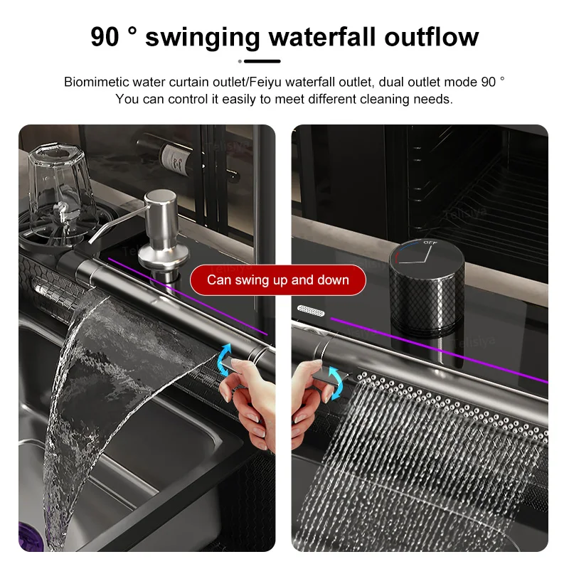 Stainless Steel Waterfall Kitchen Sink Embossed Single Slot Digital Wash Basin Apartments Apartment Washing Tank
