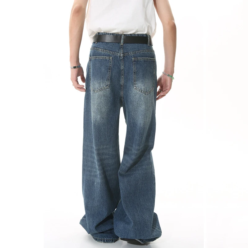 IEFB 2025 Spring New Trendy Jeans Metal Ring Design Male Gradient Color Washed Straight Male Denim Pants Wide Leg Casual 9C354 6