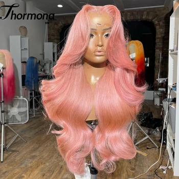Pink Lace Front Wigs Synthetic 13x4 Hd Lace Pink Body Wave Lace Front Wigs with Baby Hair Pre Plucked 200% Density 30 Inch 1