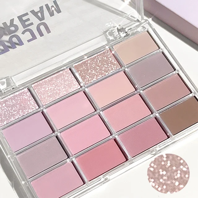 16-Color Eyeshadow Palette Matte & Shimmer – Nude Earth Tones, Silky Blendable Texture, Korean Style Natural Eye Makeup Look 1