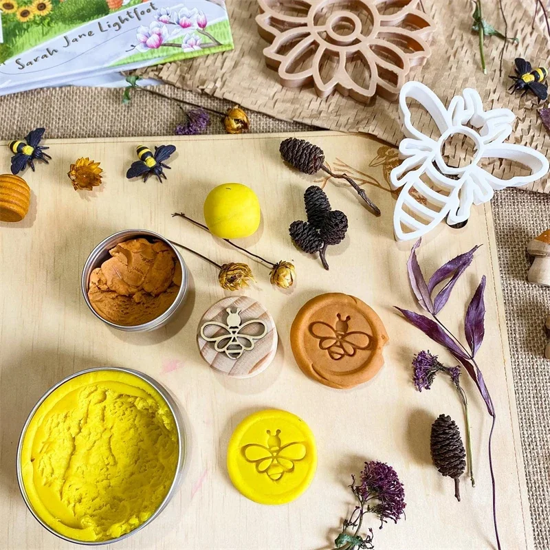 Montessori Wooden Play Dough Stampers Tools Weather Insect Nature Stamps Kids  Playdough Fun Activity Sensory Toys for Children