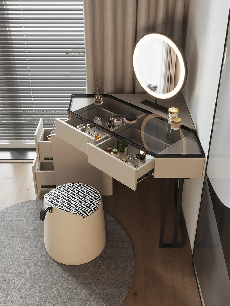 

Nordic Light Luxury Corner Dressing Table, Bedroom, Small Makeup Table, One Piece Triangle, Multifunctional, Advanced Makeup