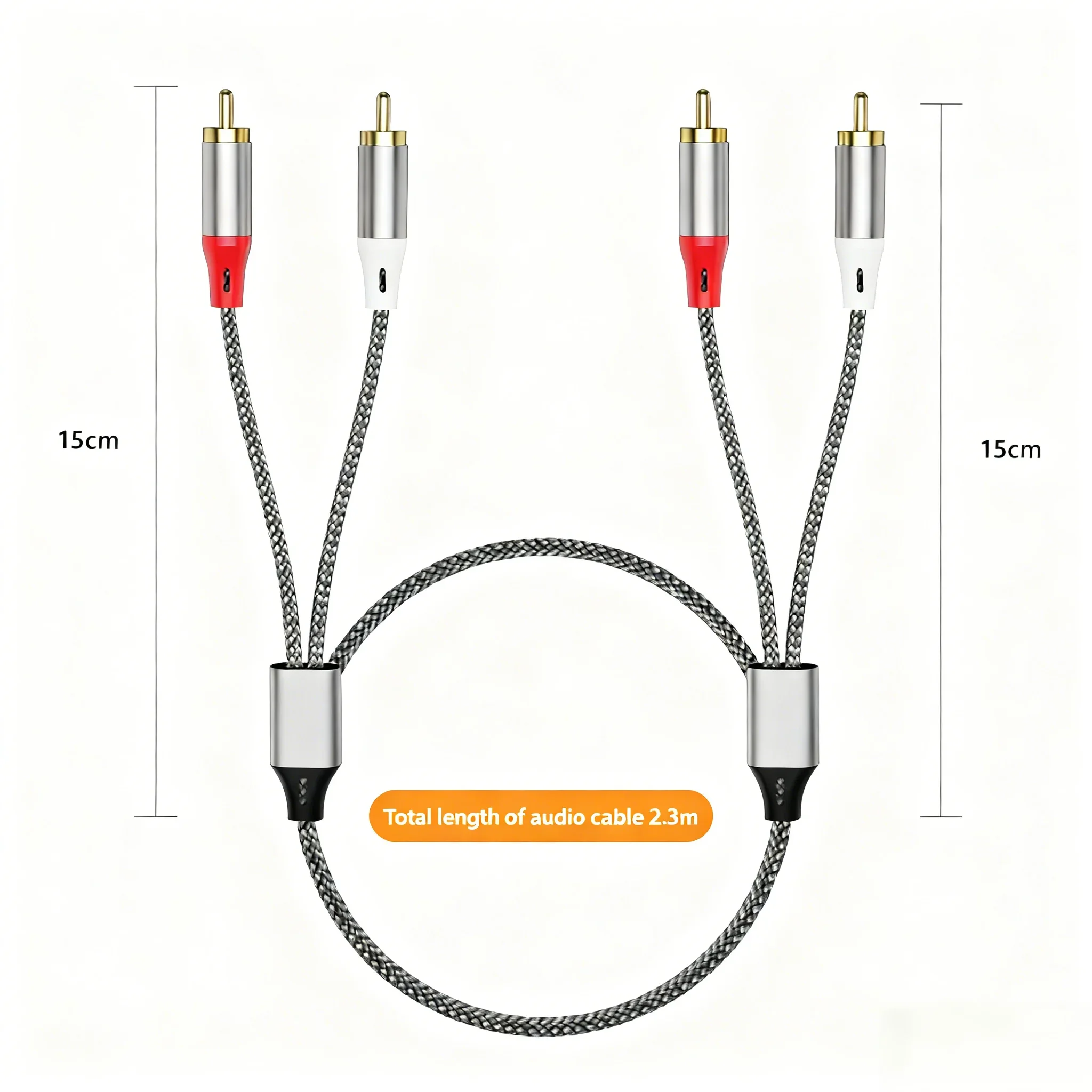 Double RCA Audio Cable, 2 Pairs of RCA Cables for Computer, TV, Amplifier, Subwoofer, and Speaker Connection - 5