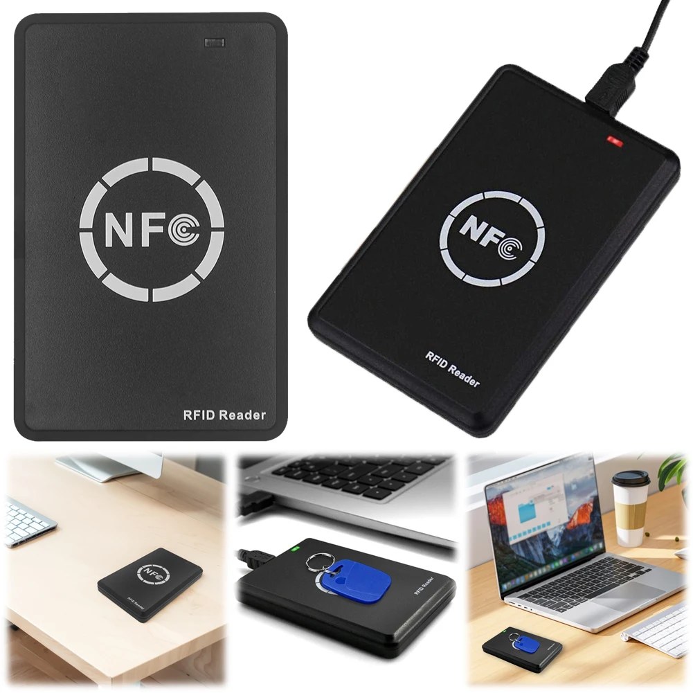 NFC Smart Card Reader Writer 13.56MHz/125KHz RFID Copier Duplicator USB Programmer Key Fob Card ID IC Decoder Door Access System